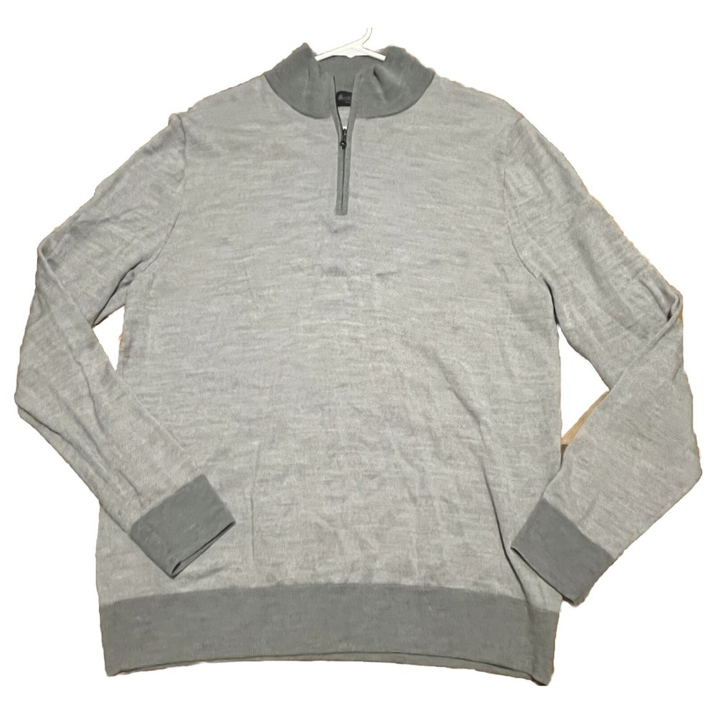 Brooks Brothers Mens L Washable 100% Merino Wool 1/4 Zip Knit‎ Pullover Sweater